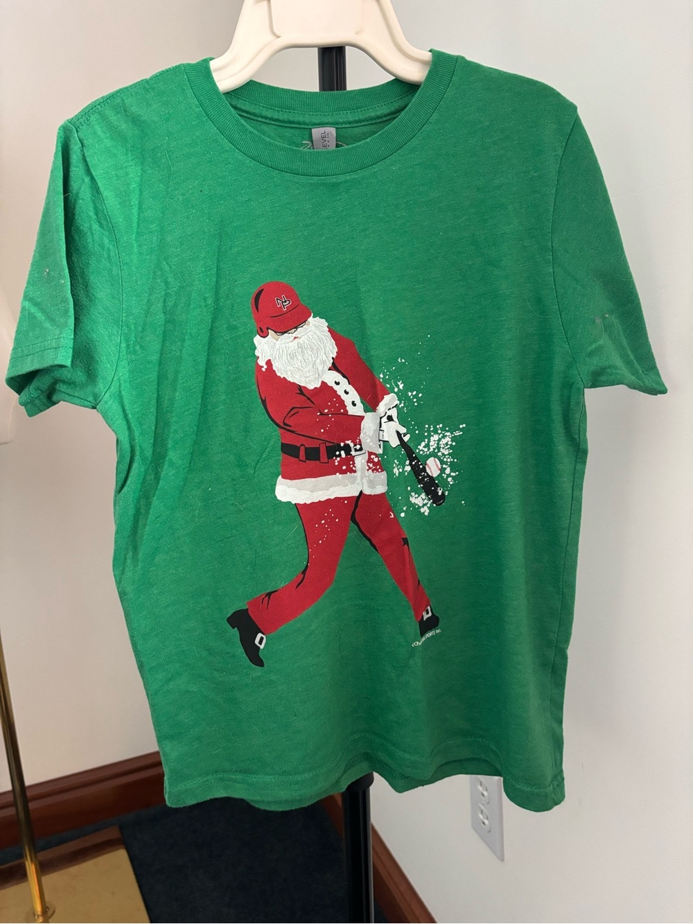 Next Level Apparel Green Tee with Red Santa Illustration ⚾️ baseball